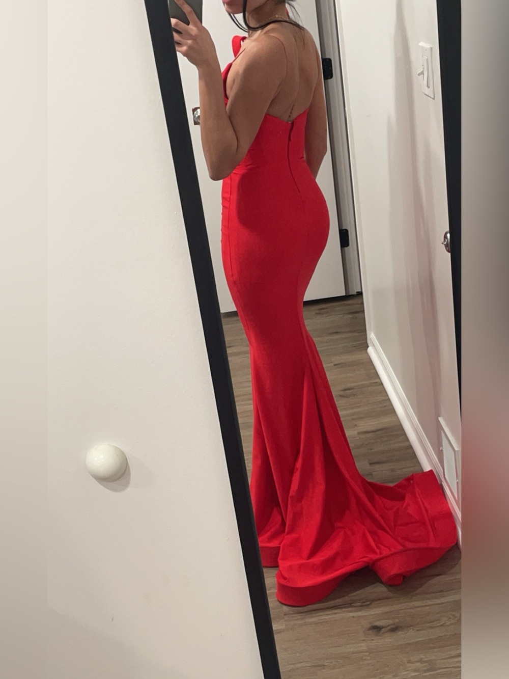 Red Fitted Mermaid Prom Dress with Sweep Train